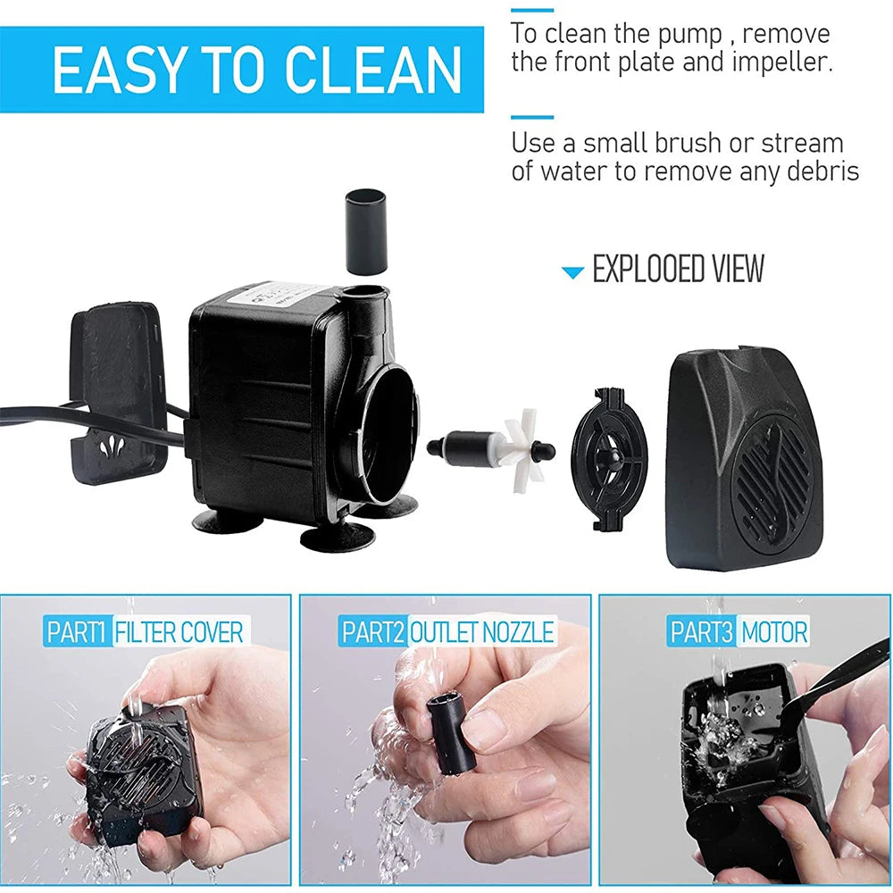15W Ultra-Quiet Submersible Water Pump With 12 LED Lights Aquarium Water Fountain Pump Filter Fish Tank Pond LED Water Pump D30