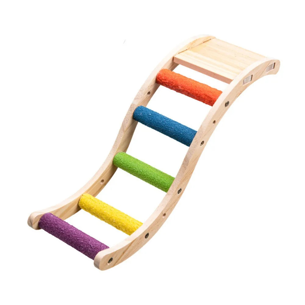 Bite Resistant Bird Climbing Ladder Wear Resistant with Non-slip Platform Wood Birds Perch Stand Colorful Bird Cage Ladder