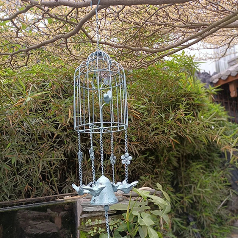 Bird Cage Style Outdoor Wind Chime Cast Iron Birdhouse Garden Bell Décoration De Jardin Carillon à Vent Japonais 윈드벨