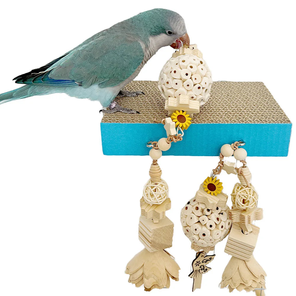2pcs/3pcs Bird Perch Stand With Chewing Toys, Parrots Cardboard Platform Playground, Bird Paw Grinding Stand, Climbing Ladder