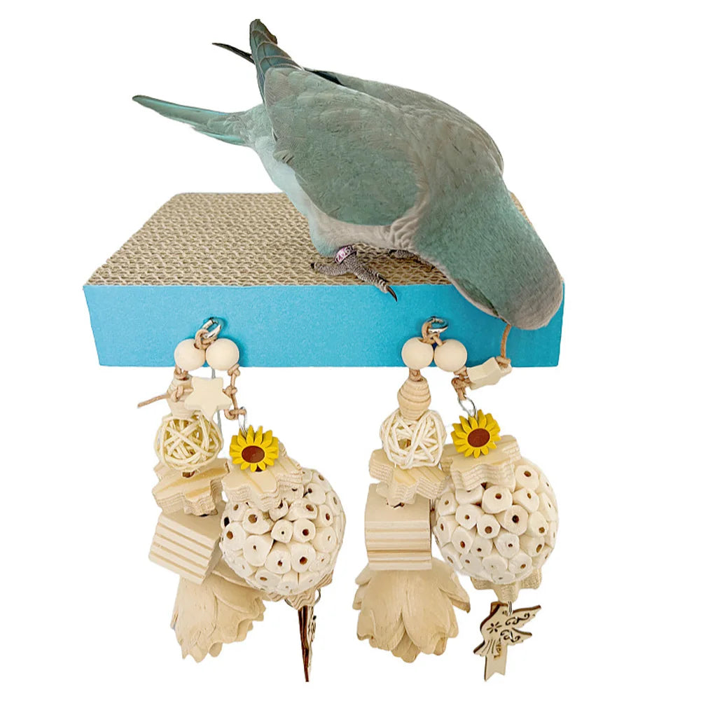 2pcs/3pcs Bird Perch Stand With Chewing Toys, Parrots Cardboard Platform Playground, Bird Paw Grinding Stand, Climbing Ladder