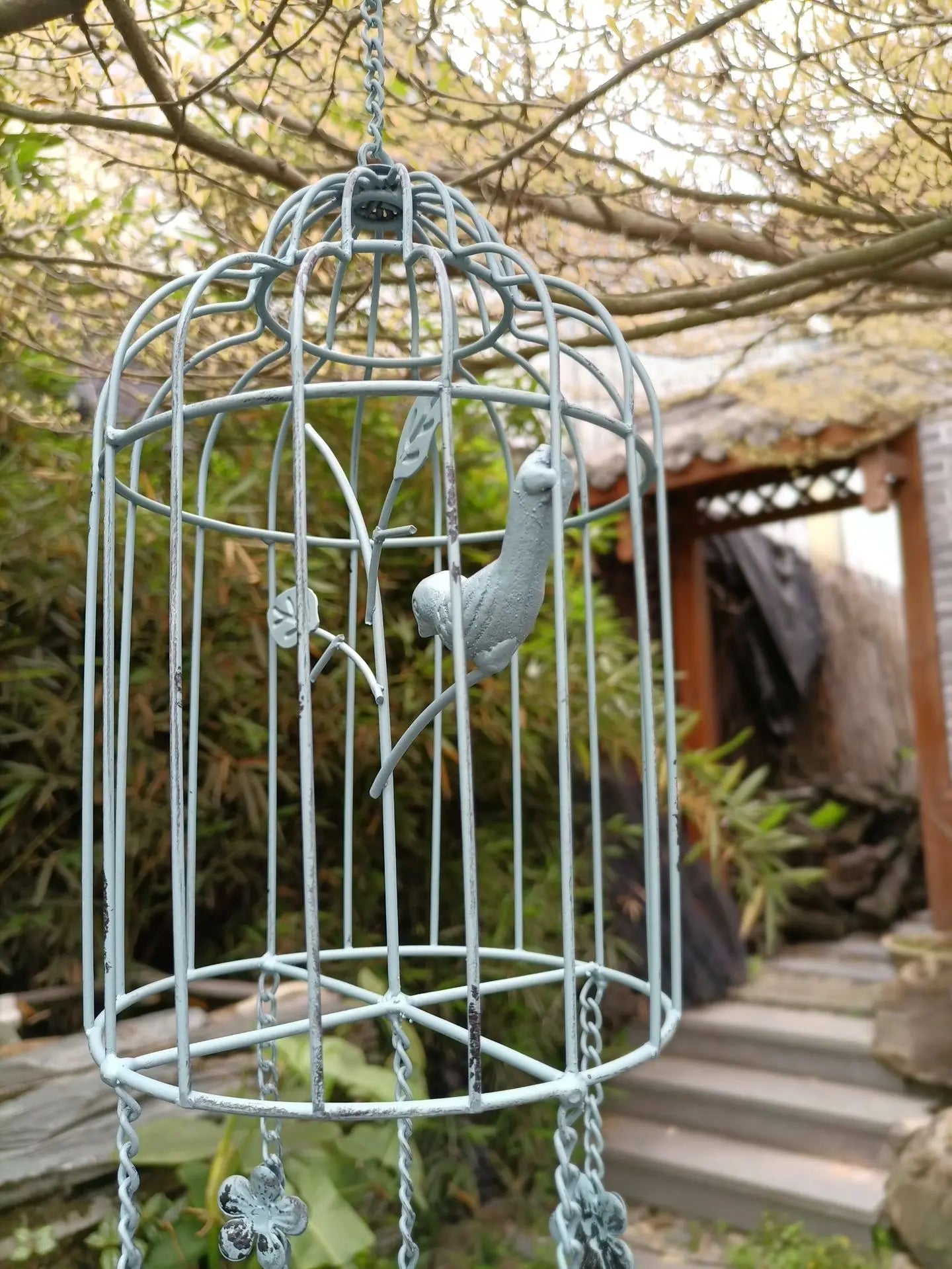 Bird Cage Style Outdoor Wind Chime Cast Iron Birdhouse Garden Bell Décoration De Jardin Carillon à Vent Japonais 윈드벨