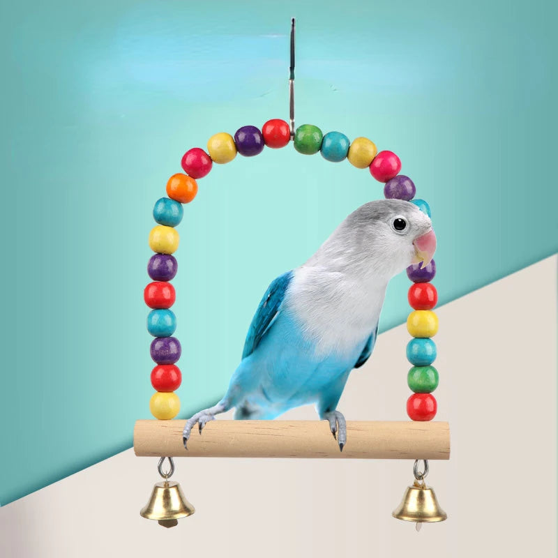 Bird Cage Toys for Parrots Wood Birds Swing Reliable Chewable Bite Bridge Wooden Beads Shape Parrot Toy Bird Accessories