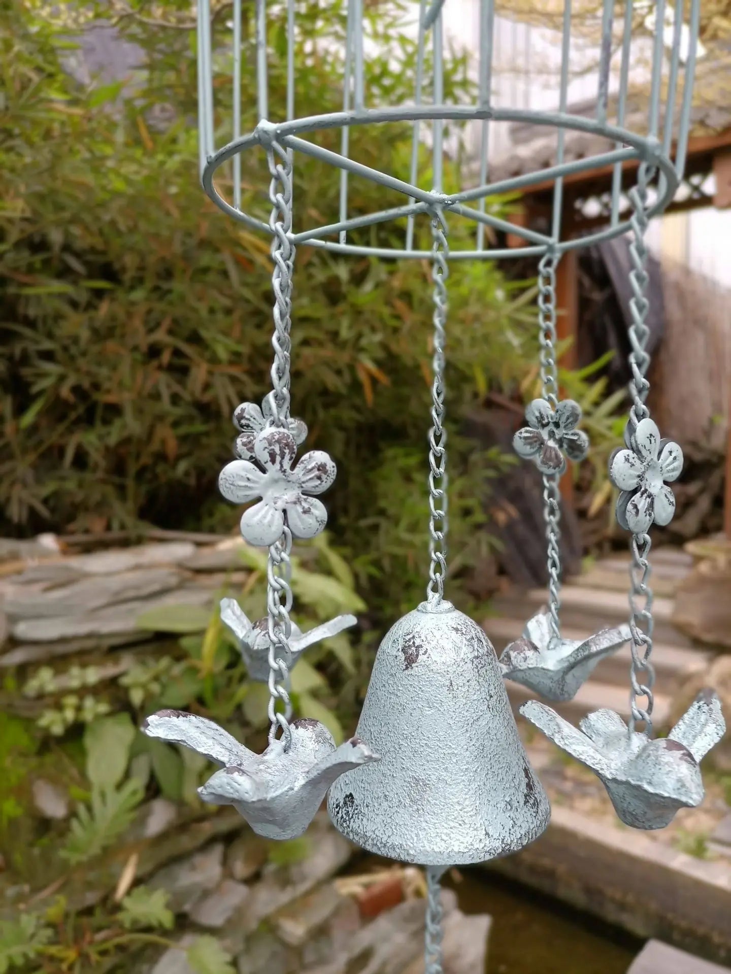 Bird Cage Style Outdoor Wind Chime Cast Iron Birdhouse Garden Bell Décoration De Jardin Carillon à Vent Japonais 윈드벨