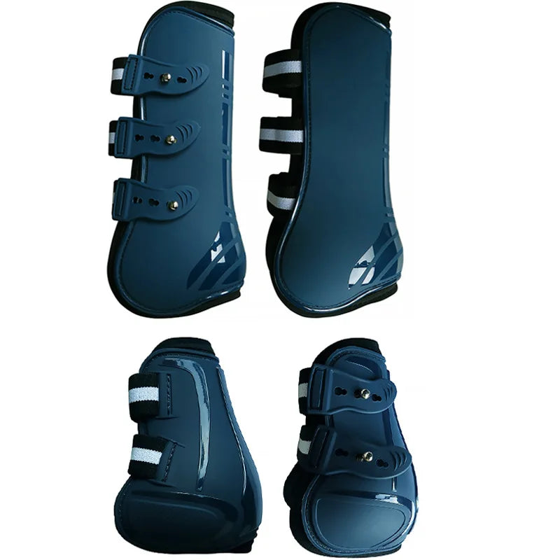 4 Pcs Horse Leg Boots Adjustable Front Hind Leg Tendon Protect Equestrian PU Shell and High-Quality Neoprene
