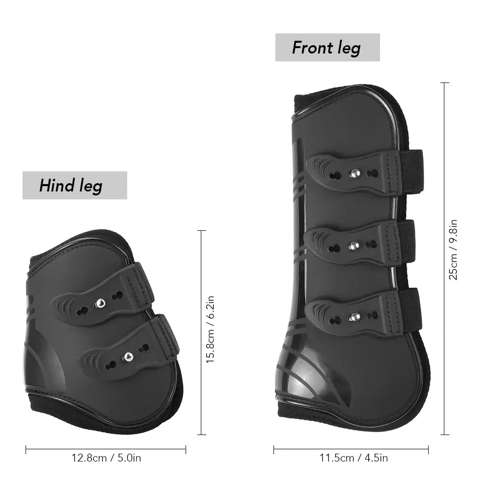 4 Pcs Horse Leg Boots Adjustable Front Hind Leg Tendon Protect Equestrian PU Shell and High-Quality Neoprene