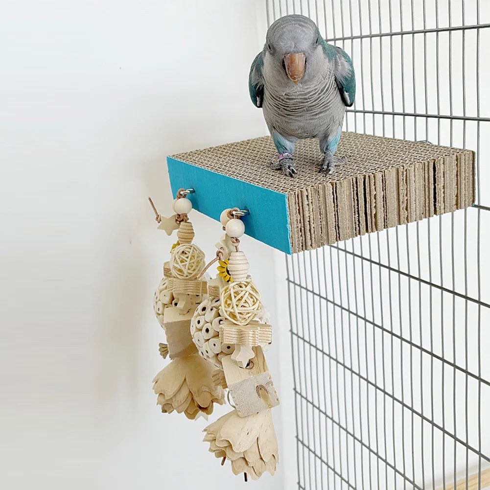 2pcs/3pcs Bird Perch Stand With Chewing Toys, Parrots Cardboard Platform Playground, Bird Paw Grinding Stand, Climbing Ladder