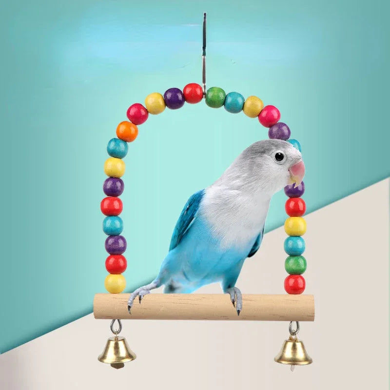 Bird Cage Toys for Parrots Wood Birds Swing Reliable Chewable Bite Bridge Wooden Beads Shape Parrot Toy Bird Accessories