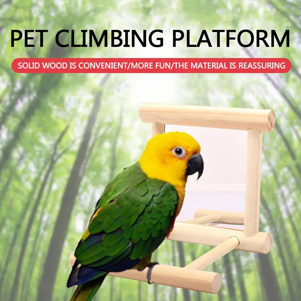 Bird Parrot Toy Supplies Wooden Cloud Ladder Climbing Jump Platform Ladder Pet Supplies With Mirror Stand Bird Rack
