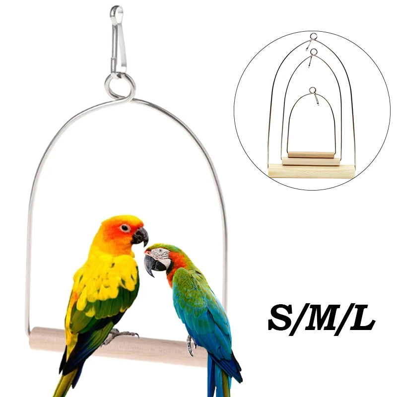 Bird Perch Stand Natural Wooden Birds Perch Parrots Hanging Swing Cage Toys Stand Holder Pendant