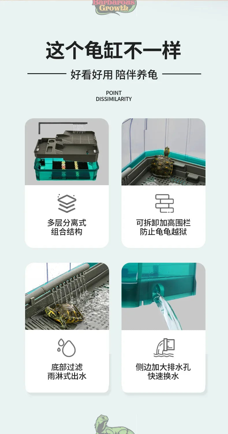 Plastic Transparent Turtle Tank House with Areas To Breed Feed Swim Bask Indoor Enclosure Water Turtles Cage Reptile Habitat