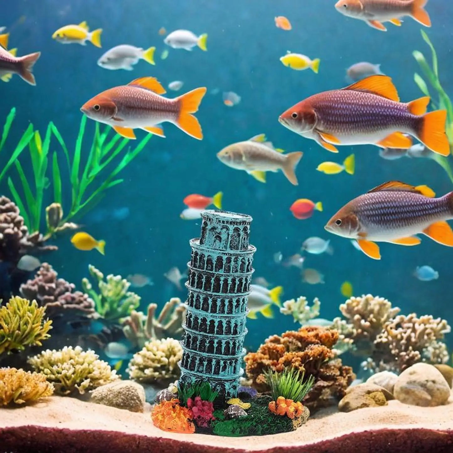 Aquarium Landscape Ornament, Fish Tank Scenery Decor, Tabletop Decor Layout Collectible Toy Leaning Tower Model for DIY Craft