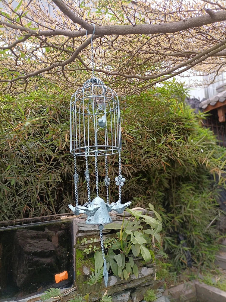 Bird Cage Style Outdoor Wind Chime Cast Iron Birdhouse Garden Bell Décoration De Jardin Carillon à Vent Japonais 윈드벨