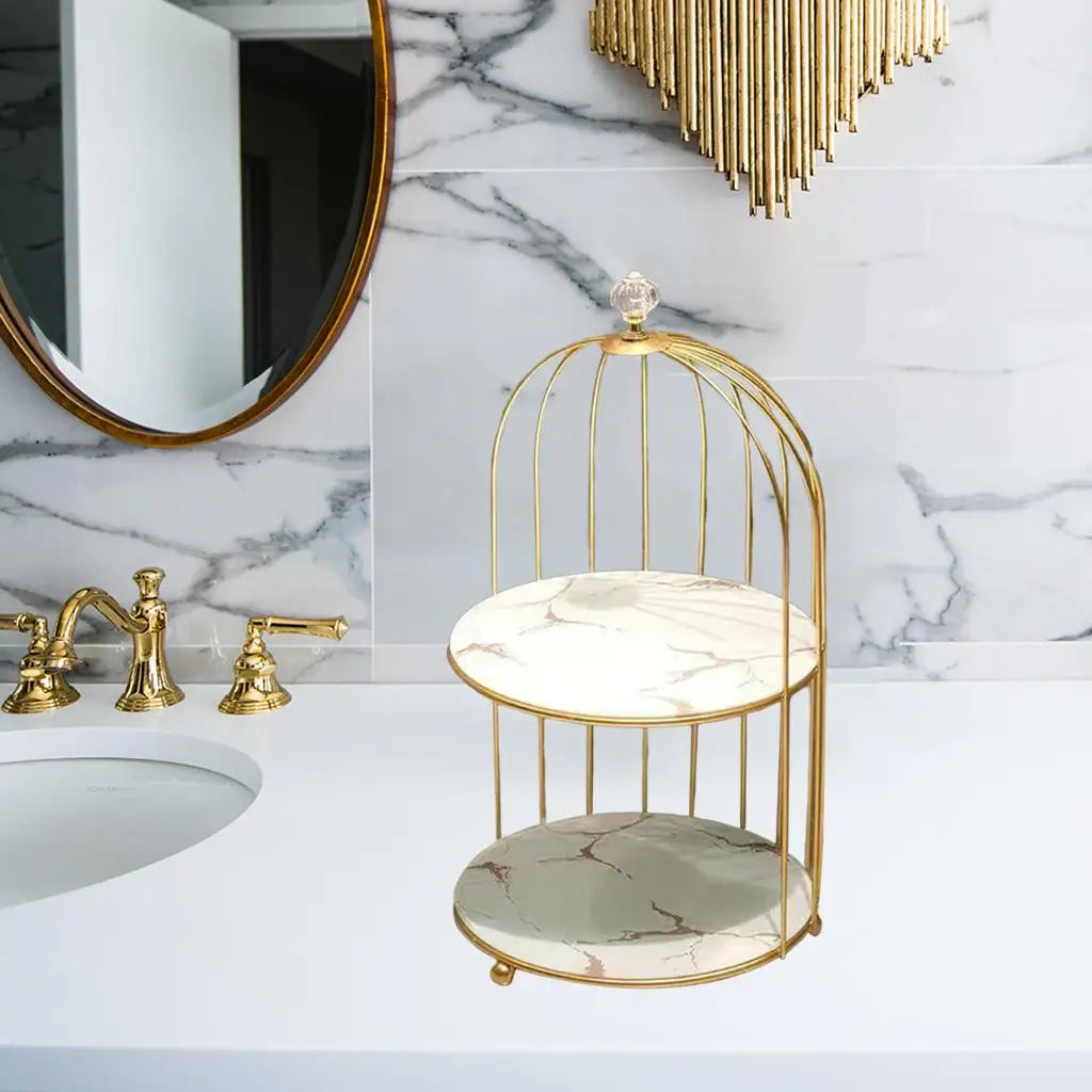 Nordic Metallic Bars Make up Bird Cage Storage Cosmetic Desk Stand Shelf Art