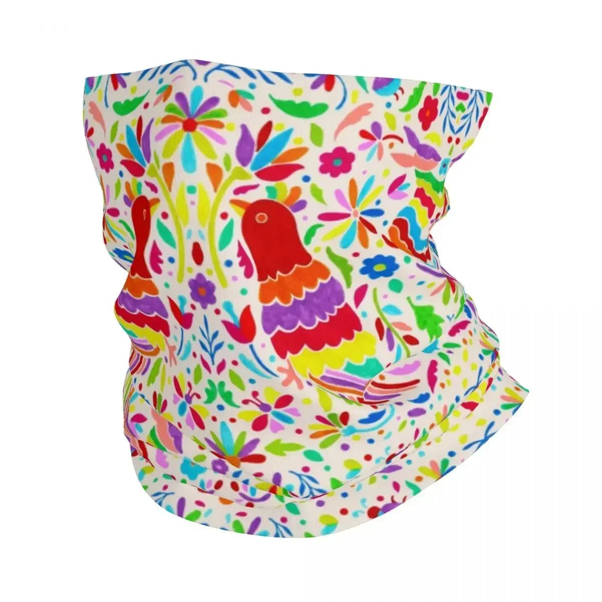 Fashion Mexican Otomi Birds Texture Neck Gaiter Men Women UV Protection Winter Folk Floral Art Bandana Scarf for Ski