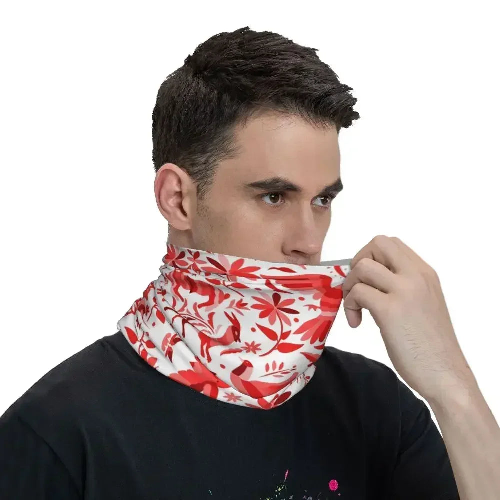 Fashion Mexican Otomi Birds Texture Neck Gaiter Men Women UV Protection Winter Folk Floral Art Bandana Scarf for Ski