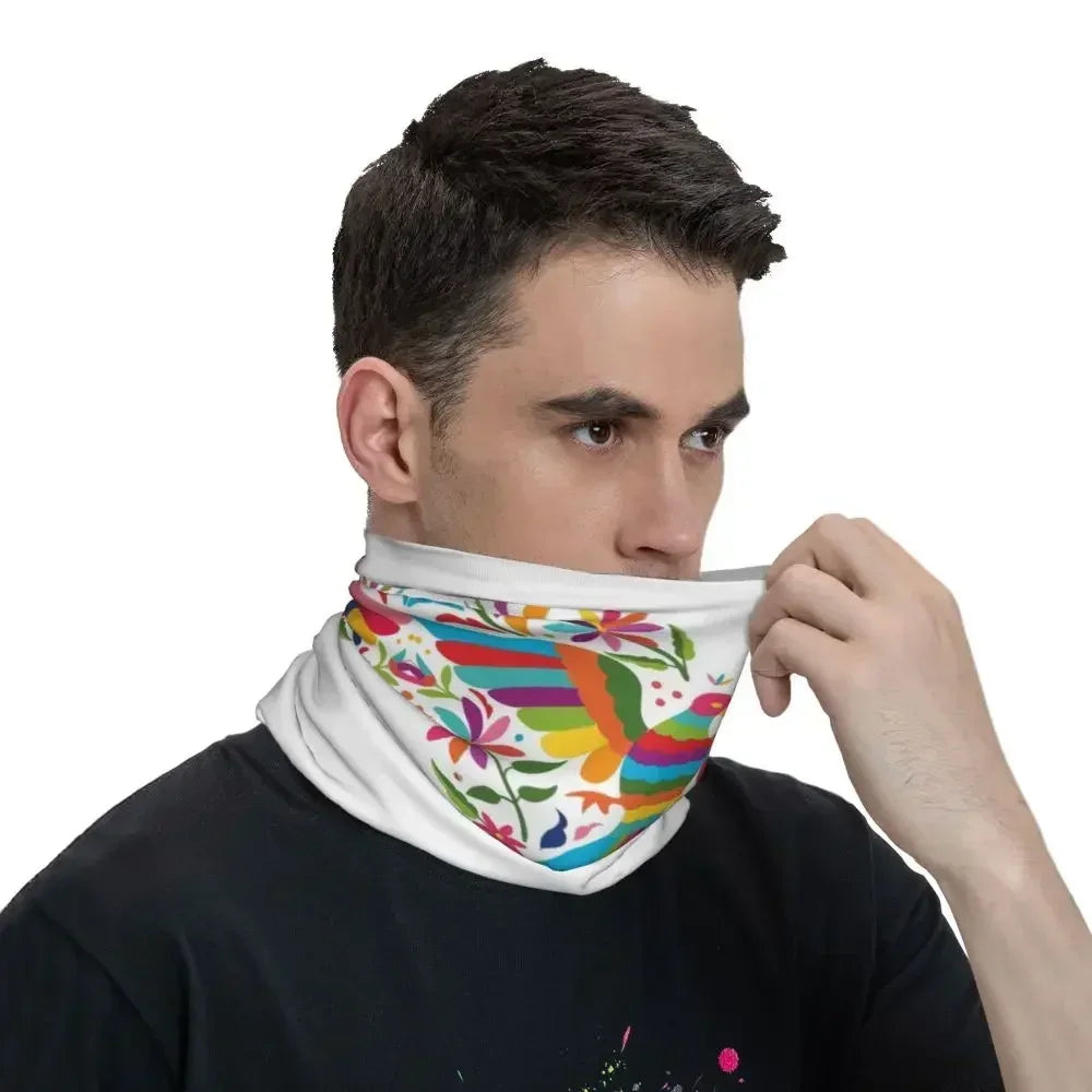 Fashion Mexican Otomi Birds Texture Neck Gaiter Men Women UV Protection Winter Folk Floral Art Bandana Scarf for Ski
