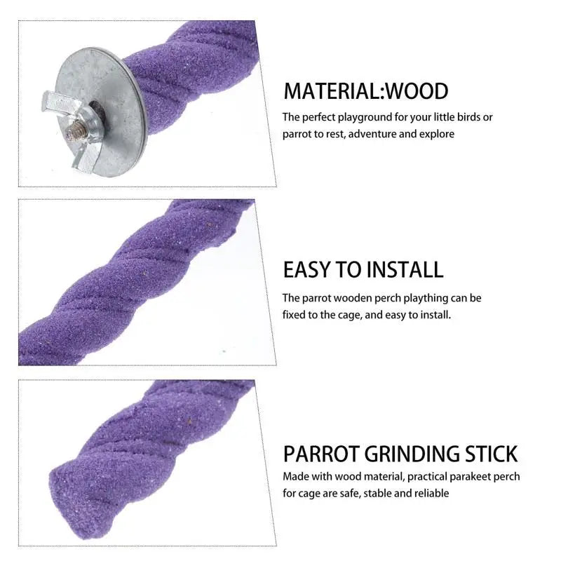 Parrot Claw Grinding Stick Wooden Stick Bird Perching Sand Parakeet Grinding Bar Teeth Bite Toy Pet Bird Chew Toy Parrot Cage