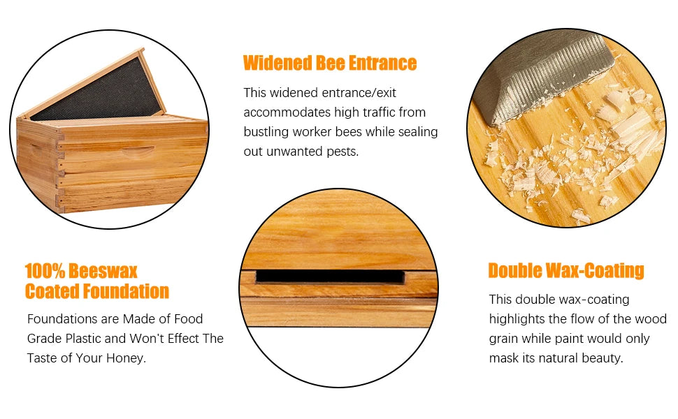 Starter Kit 10-Frame Bee Boxes and Frames Starter Kit Wax Coated Bee Hives and Supplies Starter Kit Including Beekeeping Tools K