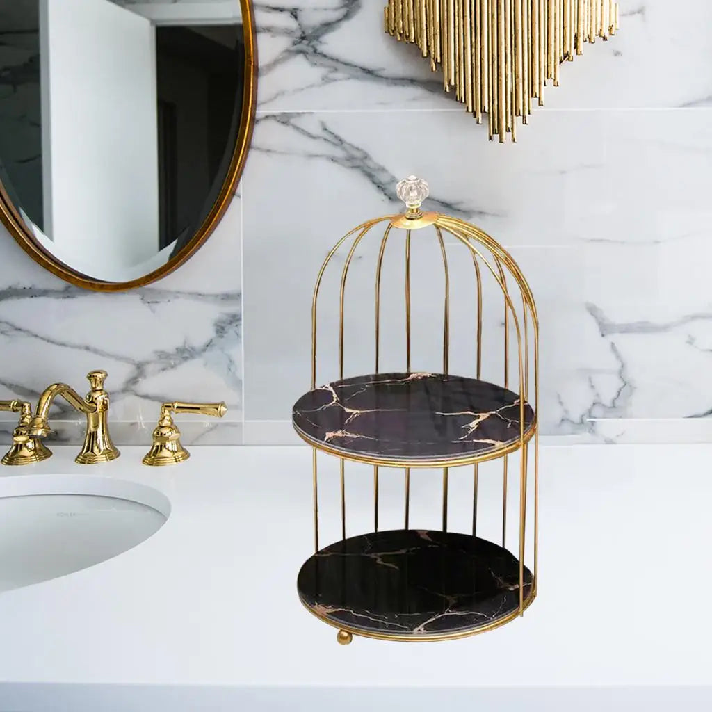 Nordic Metallic Bars Make up Bird Cage Storage Cosmetic Desk Stand Shelf Art