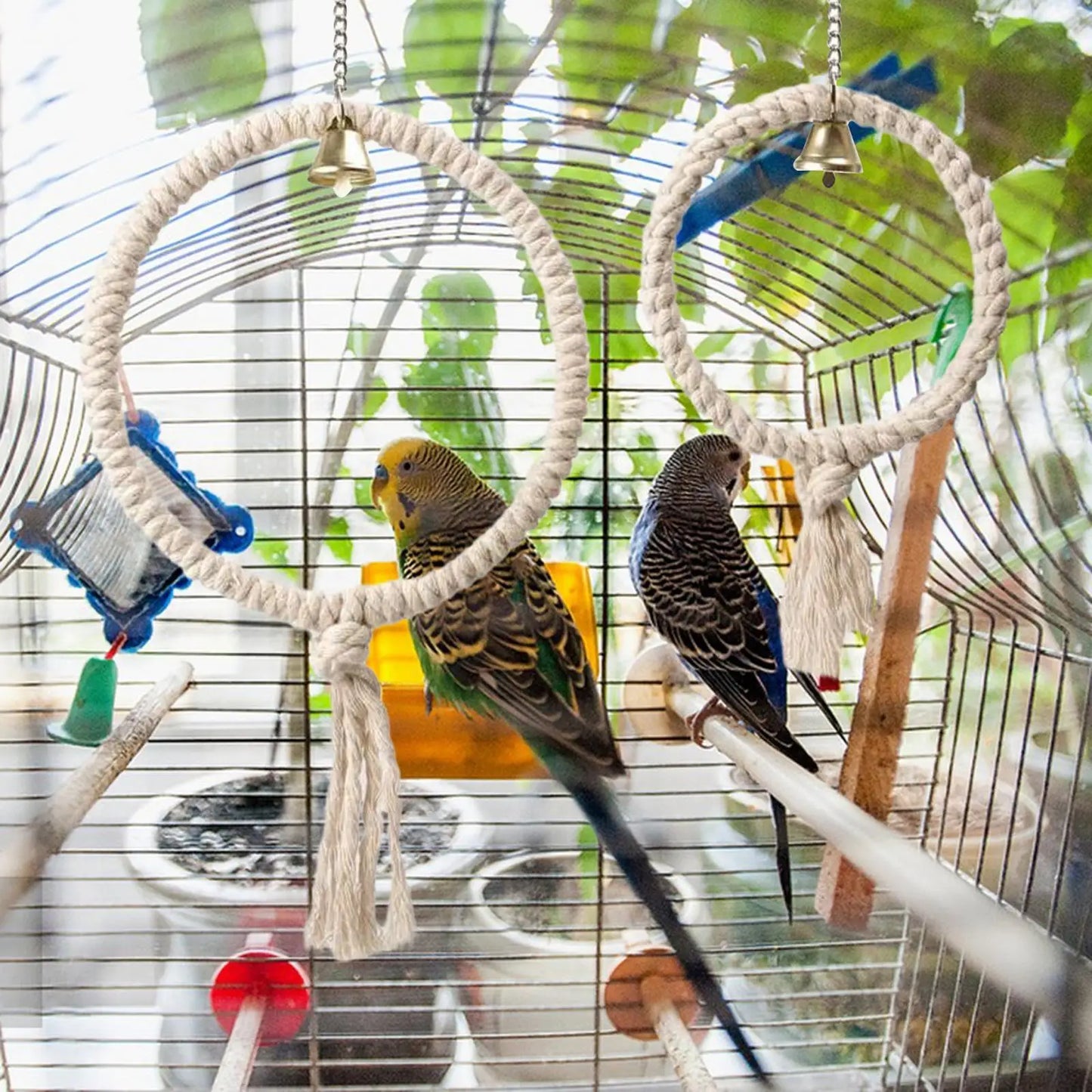 Cage Hanging Toy Chew Play Toy Boredom Breaker Perches Circle Ring Stand Parrot Ringing Cotton Rope Swing