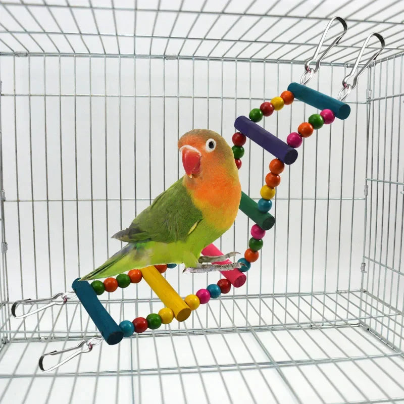Bird Cage Toys for Parrots Wood Birds Swing Reliable Chewable Bite Bridge Wooden Beads Shape Parrot Toy Bird Accessories