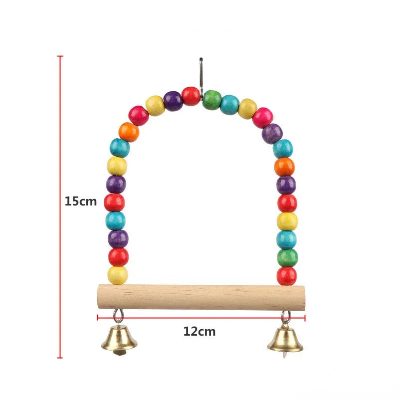 Bird Cage Toys for Parrots Wood Birds Swing Reliable Chewable Bite Bridge Wooden Beads Shape Parrot Toy Bird Accessories