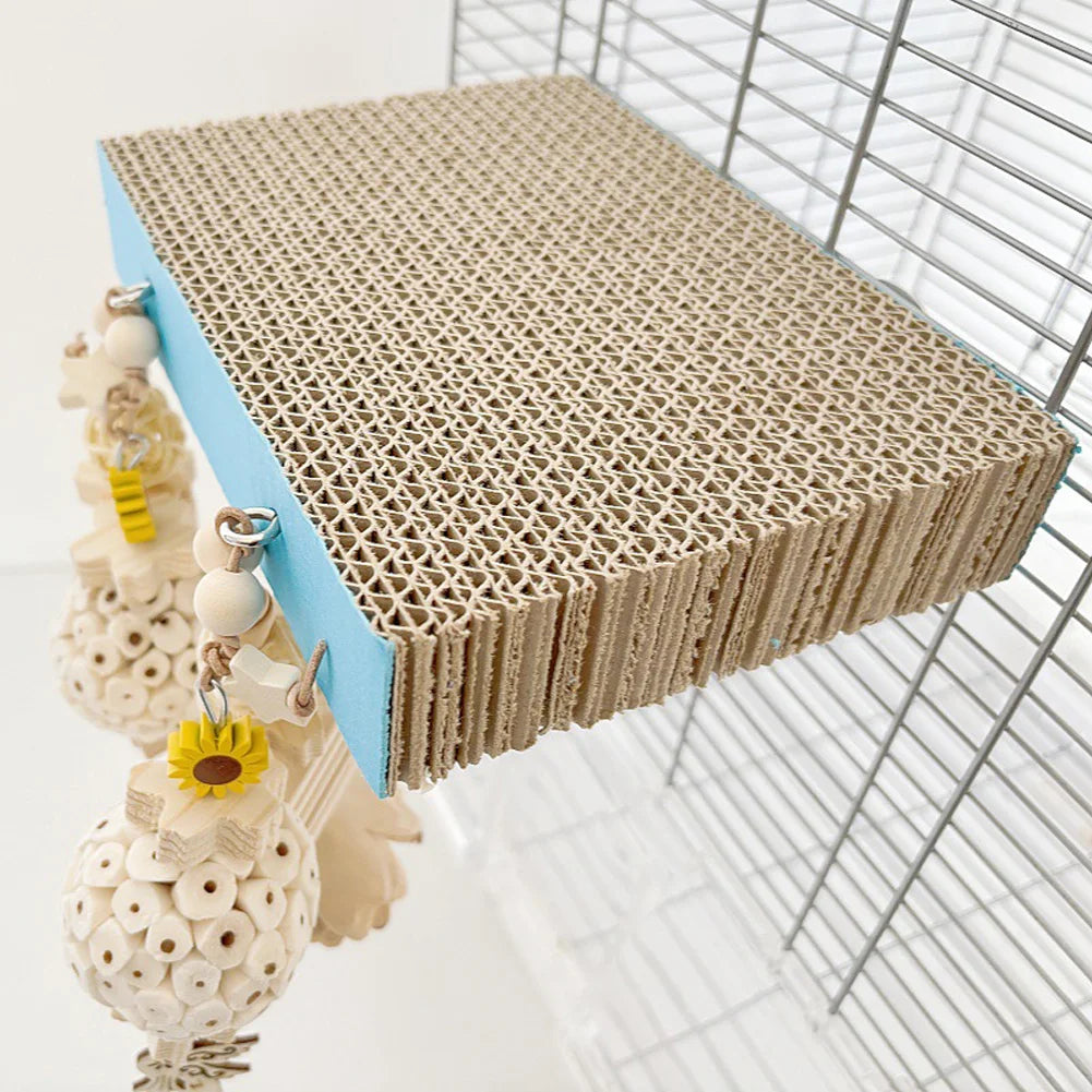 2pcs/3pcs Bird Perch Stand With Chewing Toys, Parrots Cardboard Platform Playground, Bird Paw Grinding Stand, Climbing Ladder