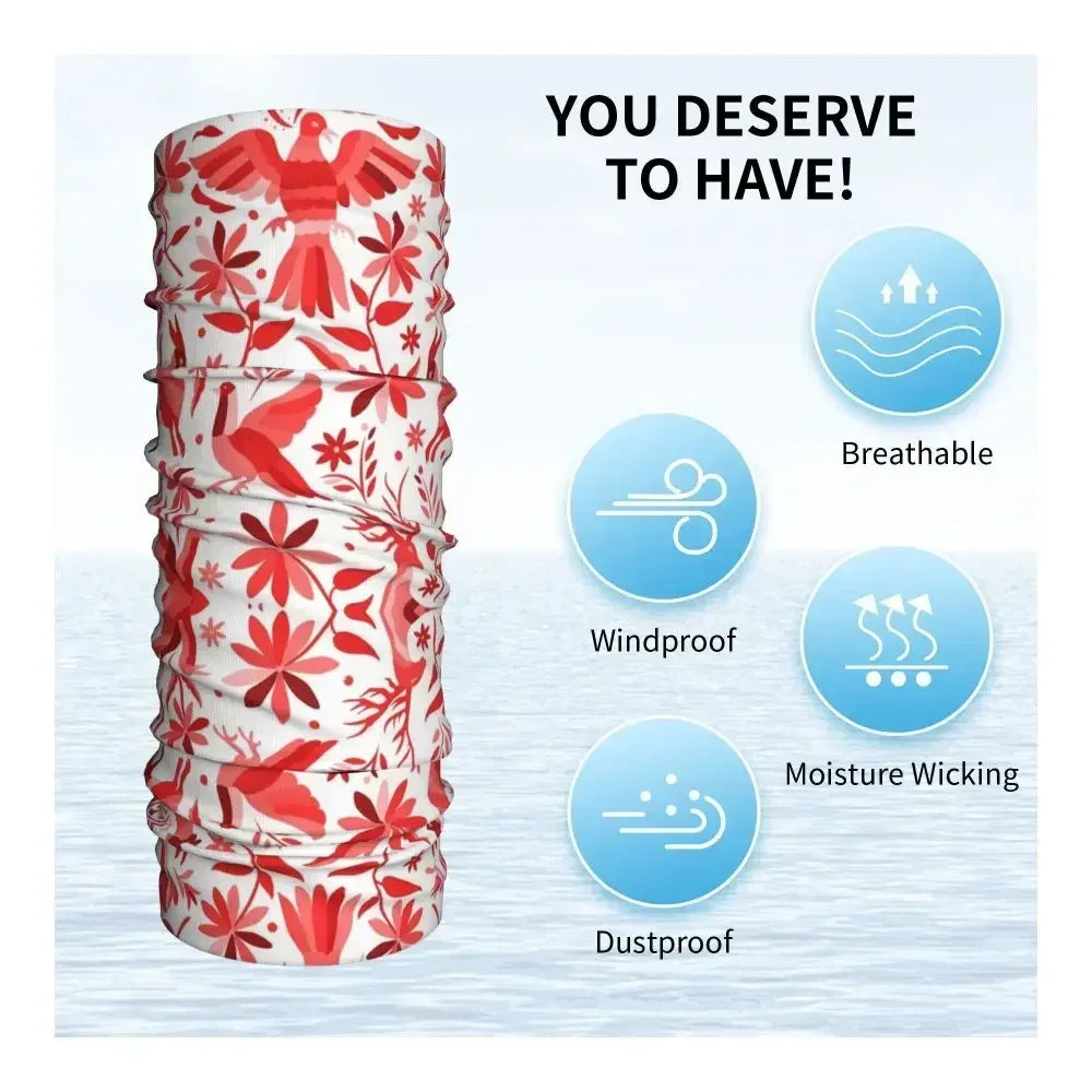 Fashion Mexican Otomi Birds Texture Neck Gaiter Men Women UV Protection Winter Folk Floral Art Bandana Scarf for Ski