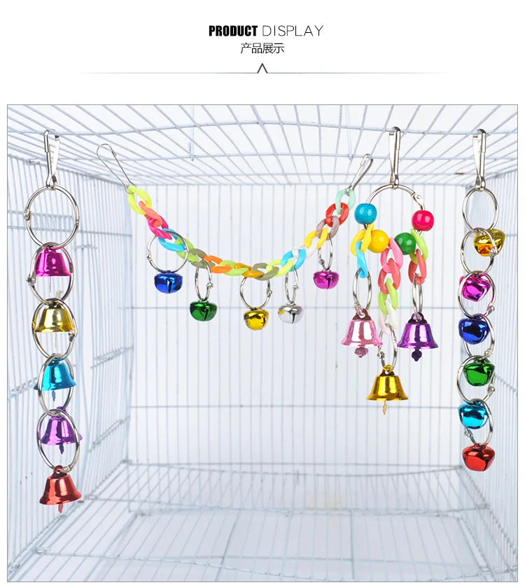 Bird Cage Toys for Parrots Wood Birds Swing Reliable Chewable Bite Bridge Wooden Beads Shape Parrot Toy Bird Accessories