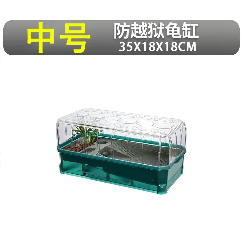 Plastic Transparent Turtle Tank House with Areas To Breed Feed Swim Bask Indoor Enclosure Water Turtles Cage Reptile Habitat