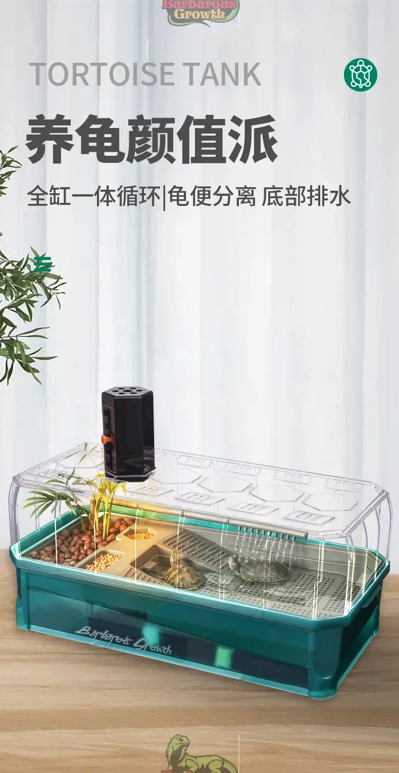 Plastic Transparent Turtle Tank House with Areas To Breed Feed Swim Bask Indoor Enclosure Water Turtles Cage Reptile Habitat