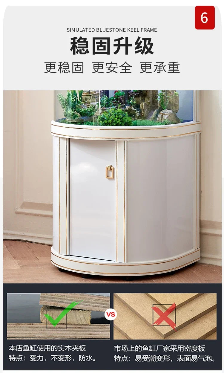 Light Luxury Fish Tank Living Room Home Family TV Cabinet Side Semicircle Bottom Filter Glass Aquarium Ecology