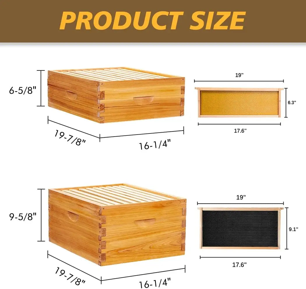 10-Frame Langstroth Beehive Dipped in 100% Beeswax, Complete Bee Hives and Supplies Starter Kit Includes 2 Deep Hive Bee Box