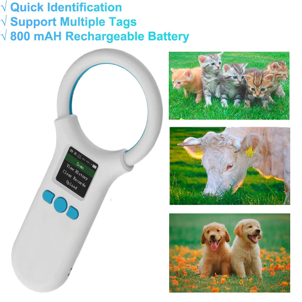 Bluetooth Animal Tag Reader 2.4G Wireless Portable RFID 134.2Khz/125Khz EMID Pet Microchip Scanner 500 Datas Storage Capacity