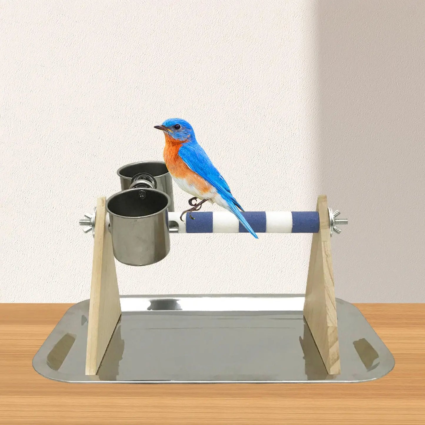 Bird Parrot Playstand Stainless Steel Bowl Birdcage Accessories Desktop Toys for Budgie Macaw Parakeets Finches Cockatiels