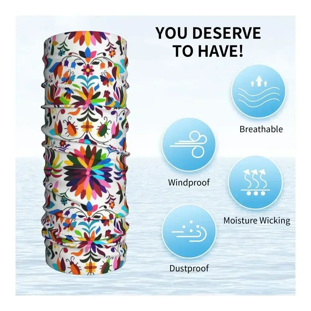 Fashion Mexican Otomi Birds Texture Neck Gaiter Men Women UV Protection Winter Folk Floral Art Bandana Scarf for Ski