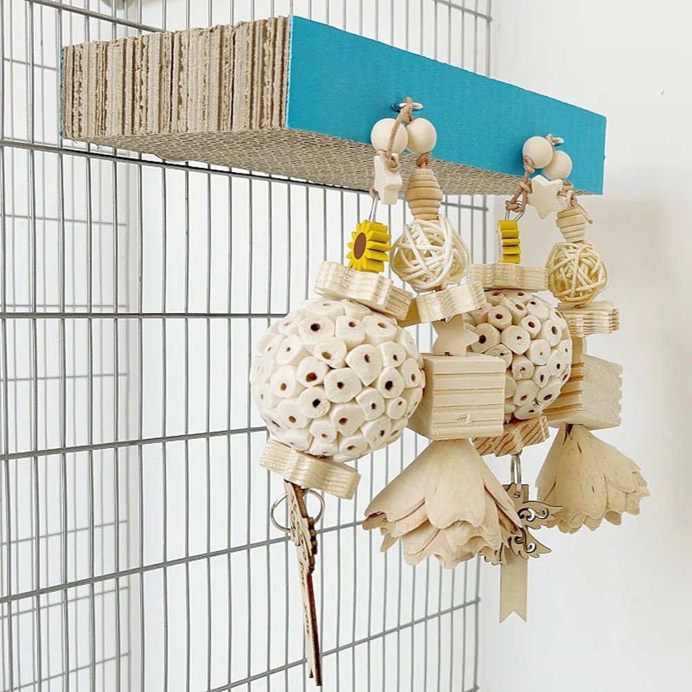 2pcs/3pcs Bird Perch Stand With Chewing Toys, Parrots Cardboard Platform Playground, Bird Paw Grinding Stand, Climbing Ladder