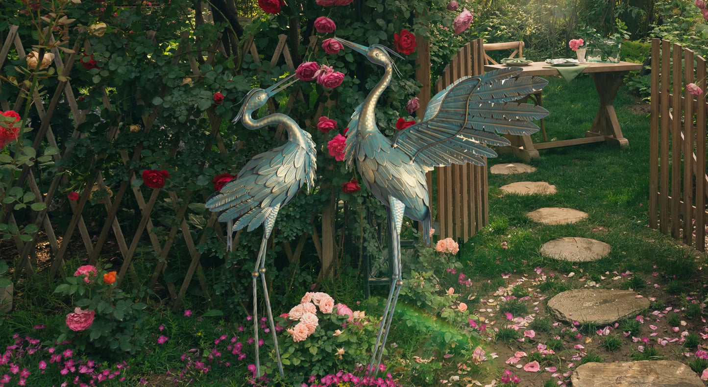 Metal Crane Statue Garden Decor, Bird Garden Sculpture & Statues, Outdoor Decoration For Yard Patio Lawn Backyard Pool