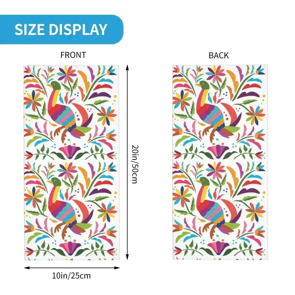 Fashion Mexican Otomi Birds Texture Neck Gaiter Men Women UV Protection Winter Folk Floral Art Bandana Scarf for Ski
