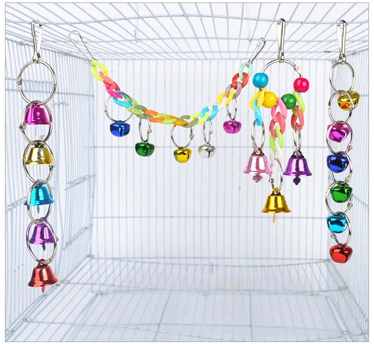 Bird Cage Toys for Parrots Wood Birds Swing Reliable Chewable Bite Bridge Wooden Beads Shape Parrot Toy Bird Accessories
