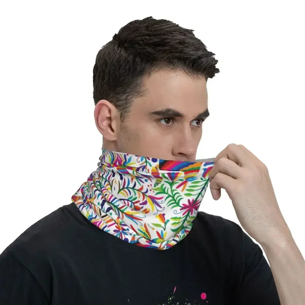 Fashion Mexican Otomi Birds Texture Neck Gaiter Men Women UV Protection Winter Folk Floral Art Bandana Scarf for Ski