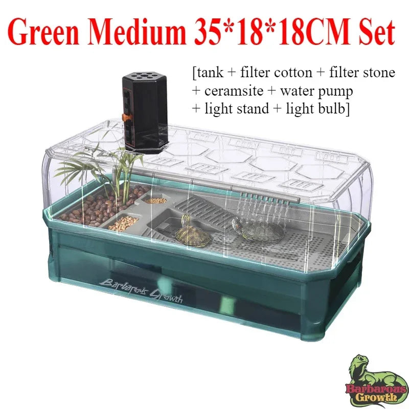 Plastic Transparent Turtle Tank House with Areas To Breed Feed Swim Bask Indoor Enclosure Water Turtles Cage Reptile Habitat