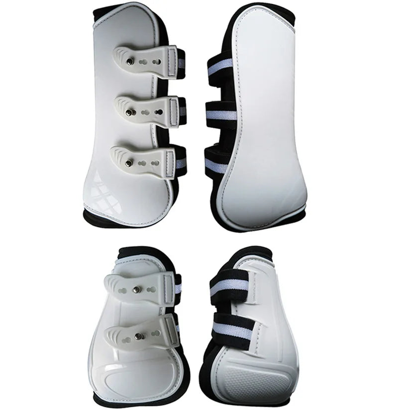 4 Pcs Horse Leg Boots Adjustable Front Hind Leg Tendon Protect Equestrian PU Shell and High-Quality Neoprene