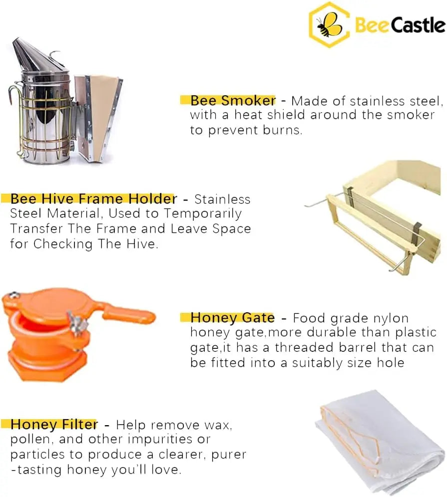 10-Frame Bee Hives and Supplies Starter Kit,Beehive Kit Dipped in 100% Beeswax,Bee Keeping Supplies-all Beginners Kit