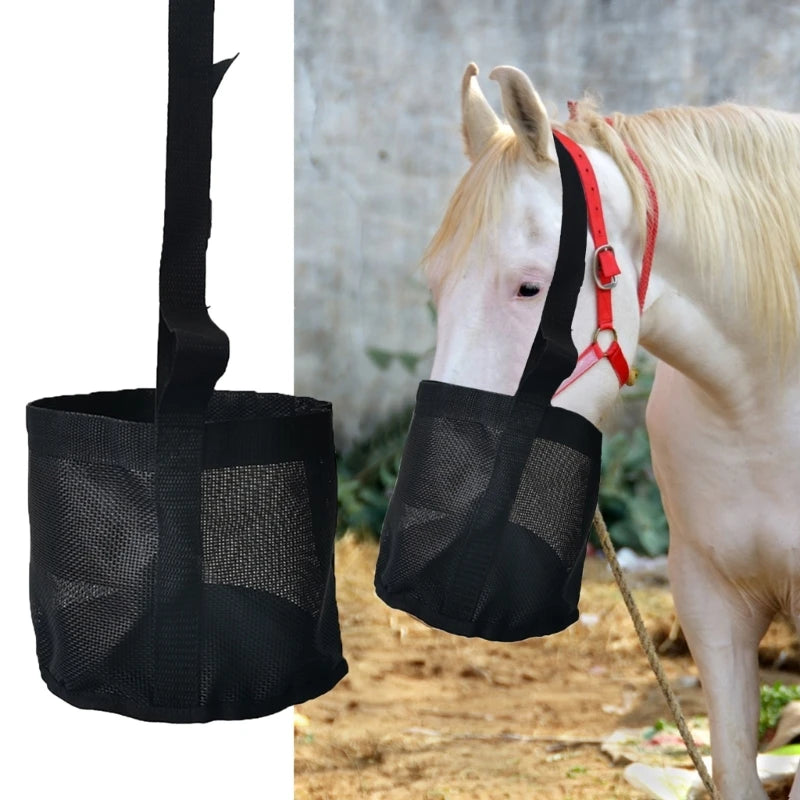 Horse Feed Bag, Mesh Horse Feeding Hays Bag Hays Bucket with Adjustable Strap