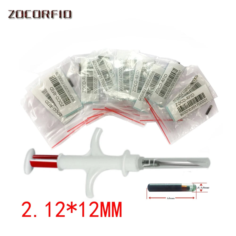 10pcs FDX-B 12/8mm Cat Dog Microchip Animal Syringe ID implant Pet Chip Needle vet RFID injector PIT Tag ForAquaculture fish