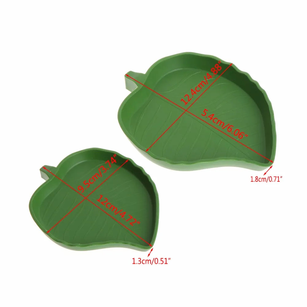 Plastic Reptile Pet Water Food Dish Bowl Gecko Meal Worm Feeder Green Leaf Shape 2size Turtle Aquatic Pets Supplies
