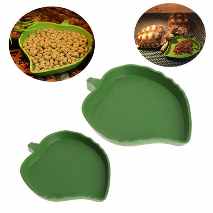 Plastic Reptile Pet Water Food Dish Bowl Gecko Meal Worm Feeder Green Leaf Shape 2size Turtle Aquatic Pets Supplies