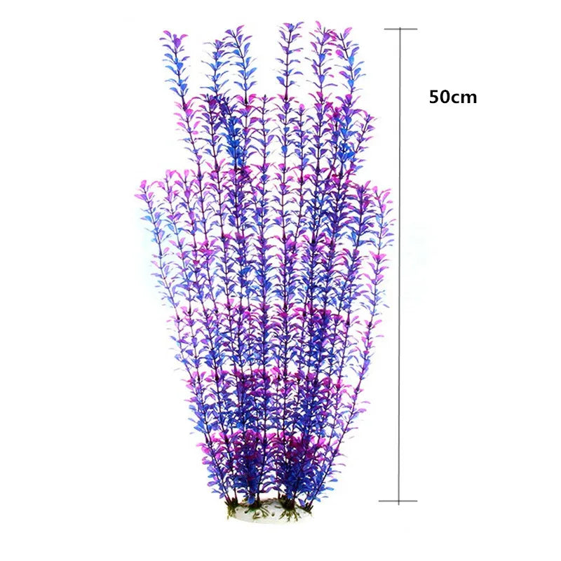 50CM Artificial Fish Tank Rare Plants Aquarium Fake Bamboo Leaf Water Grass Plastic Purple Green Water Grass Landscaping Decor
